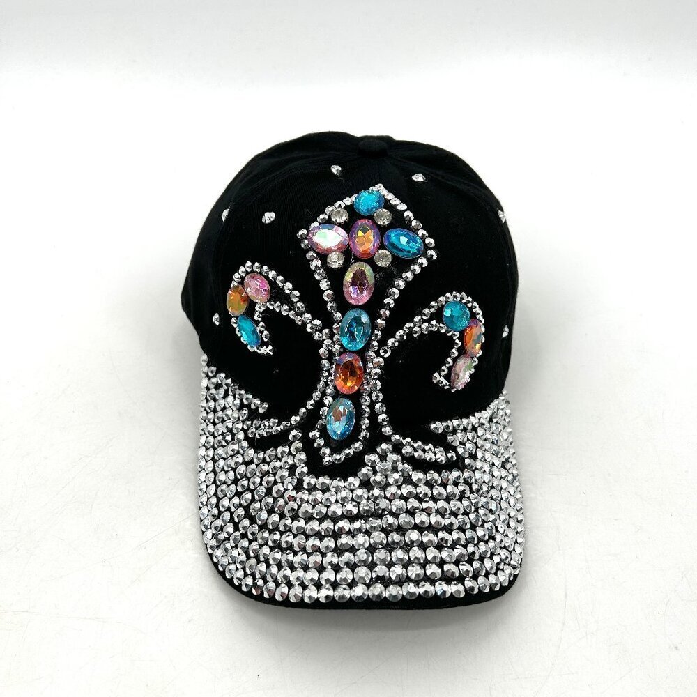 NWOT Gag Gift Women's Fleur De Lis Rhinestone Bead Denim Adjustable Back Hat